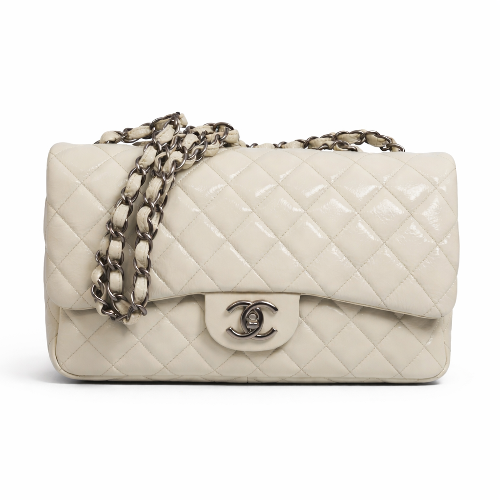 Chanel Jumbo Classic Flap Bag – Light Grey Patent Leather