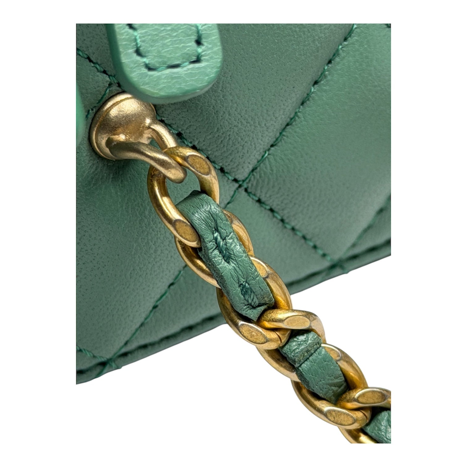 Chanel Pearl Crush Mini Vanity Case In Green Quilted Lambskin With Gold Hardware