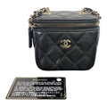 Chanel Mini Vanity Case In Black Quilted Caviar Leather With Gold Hardware