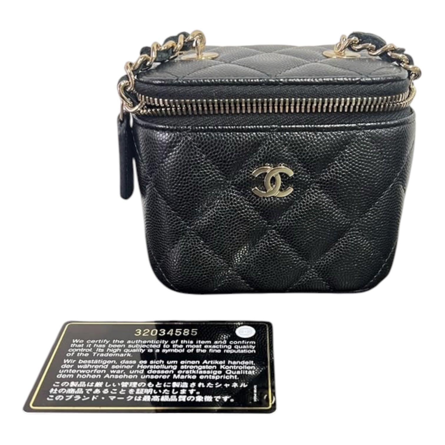 Chanel Mini Vanity Case In Black Quilted Caviar Leather With Gold Hardware