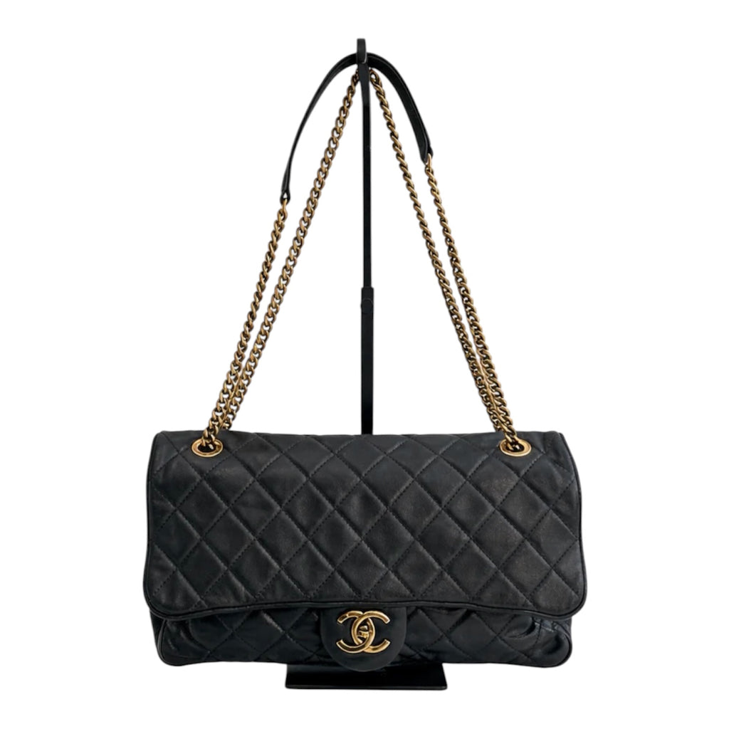 Chanel Jumbo Flap Bag In Grey Lambskin Leather With Gold Hardware