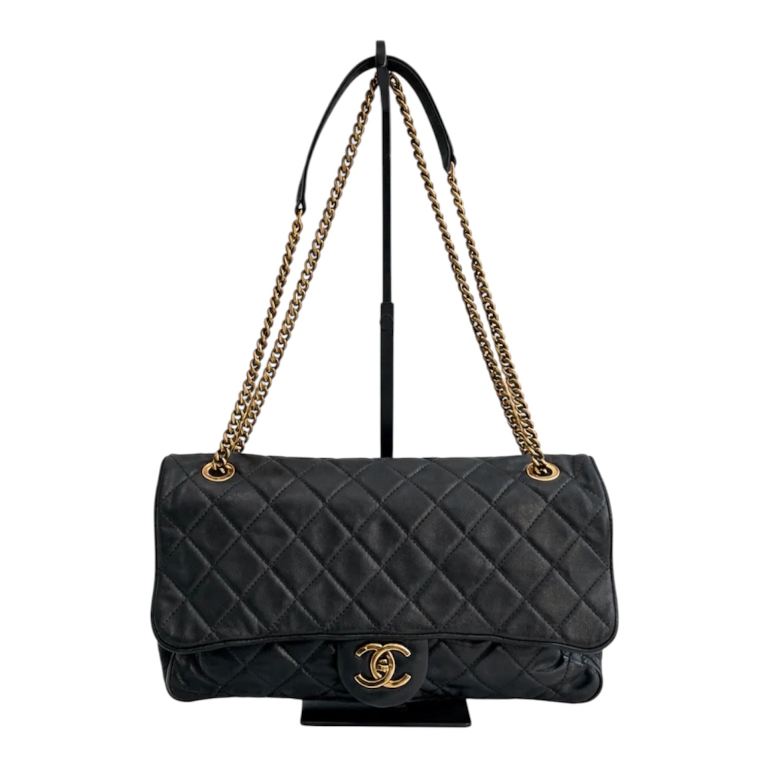 Chanel Jumbo Flap Bag In Grey Lambskin Leather With Gold Hardware