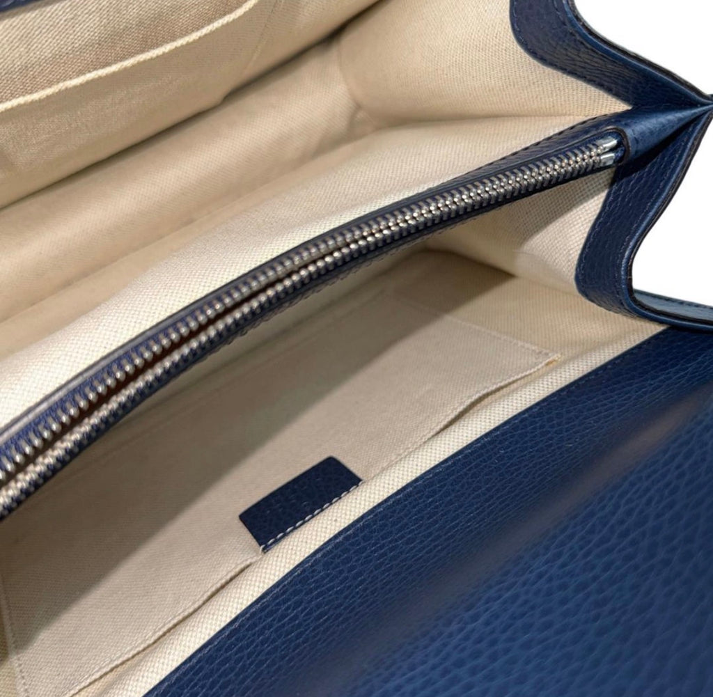 Gucci Navy Blue Leather Medium Dionysus Bamboo Top Handle Bag
