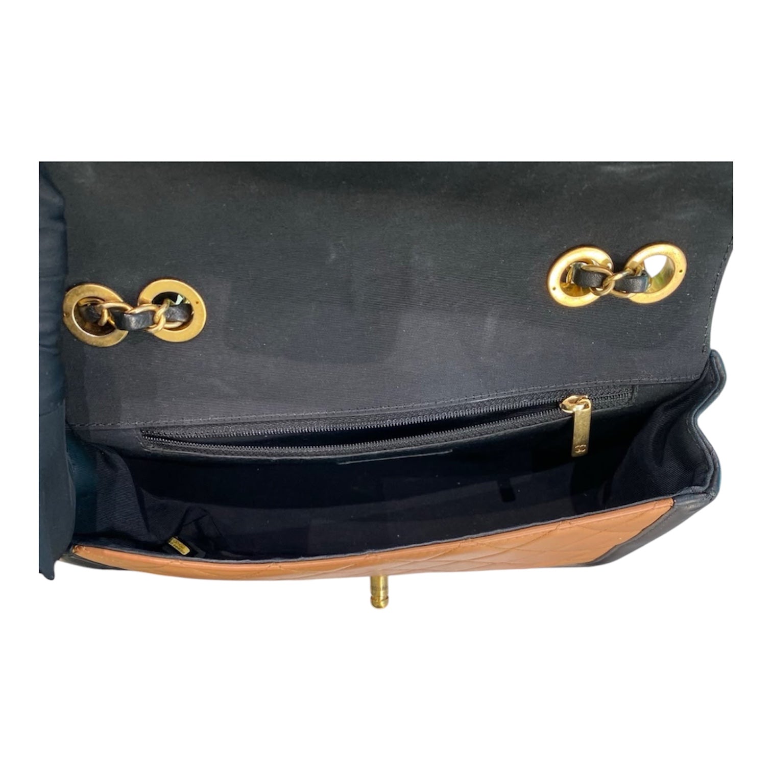 Chanel Medium Flap Bag In Dark Beige And Black Lambskin Quilted Leather With Gold Hardware