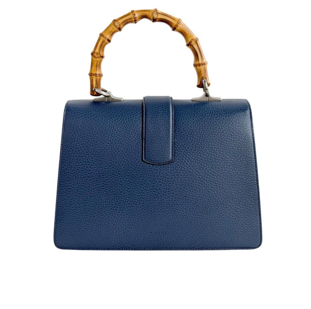 Gucci Navy Blue Leather Medium Dionysus Bamboo Top Handle Bag