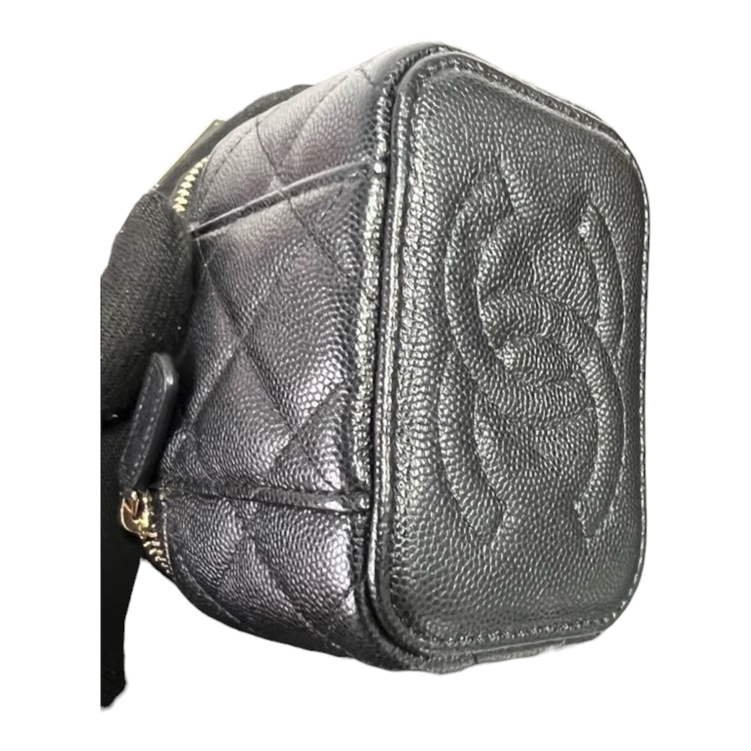 Chanel Mini Vanity Case In Black Quilted Caviar Leather With Gold Hardware