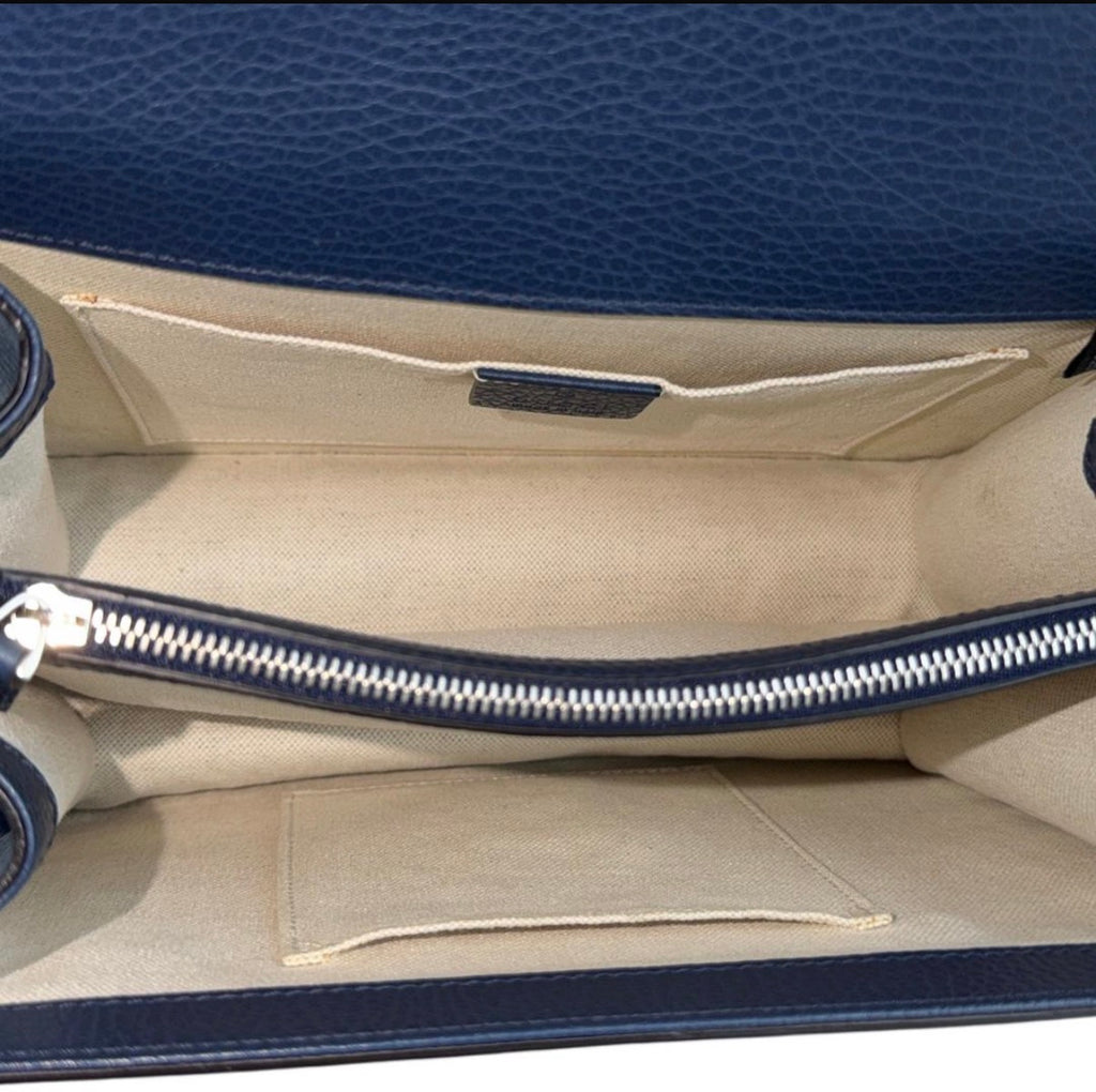 Gucci Navy Blue Leather Medium Dionysus Bamboo Top Handle Bag