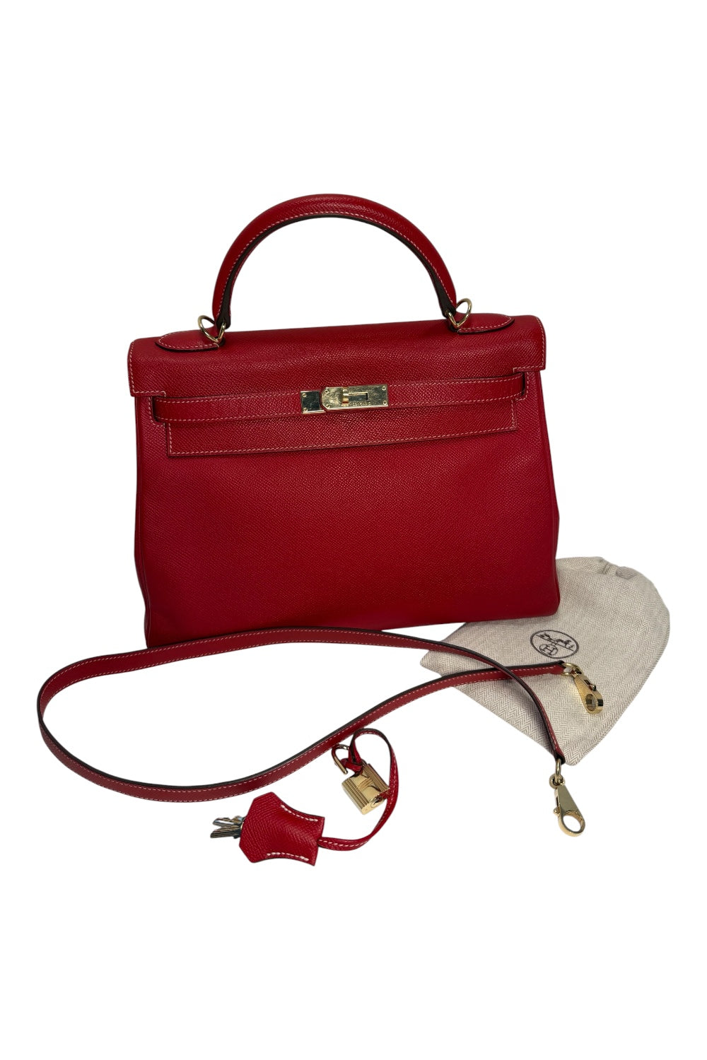 Hermès Kelly 32 Retourné Rouge Casaque Epsom