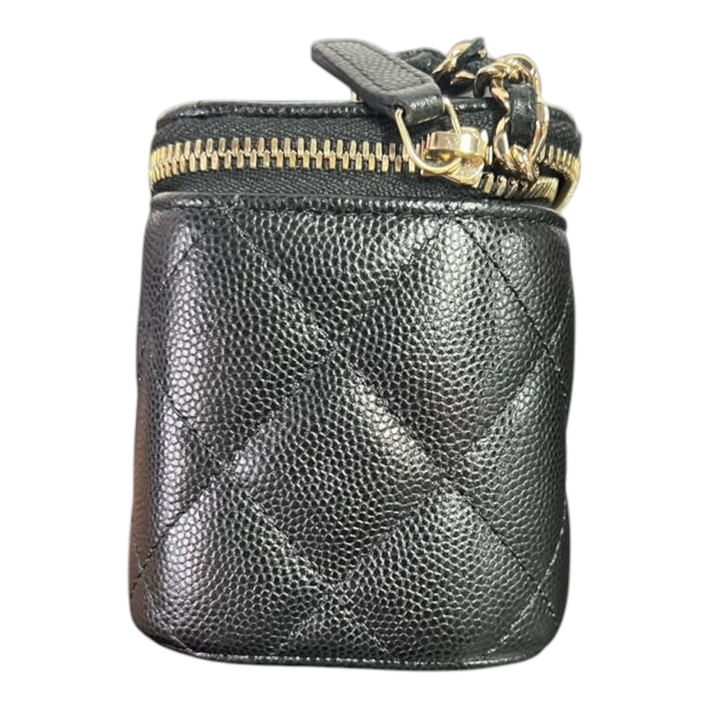 Chanel Mini Vanity Case In Black Quilted Caviar Leather With Gold Hardware