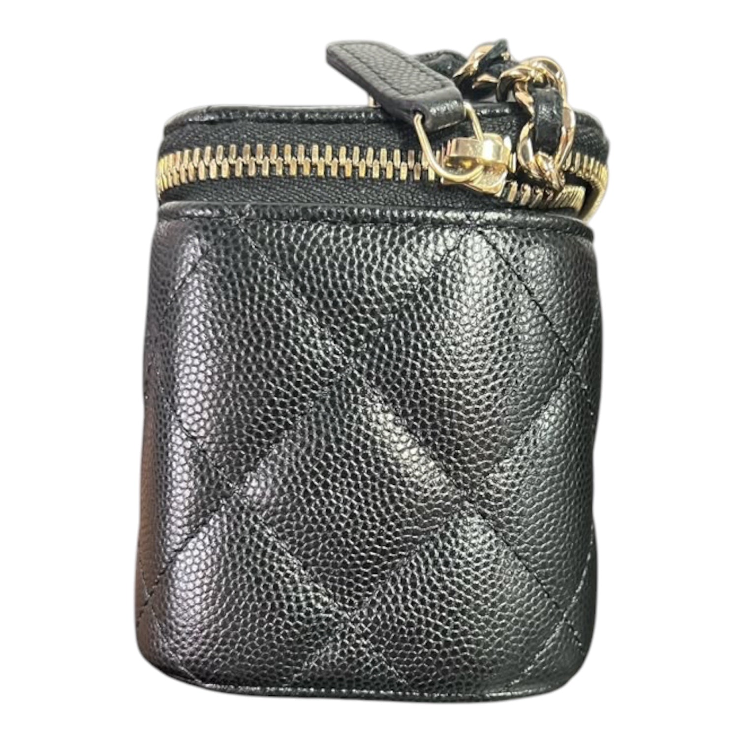 Chanel Mini Vanity Case In Black Quilted Caviar Leather With Gold Hardware