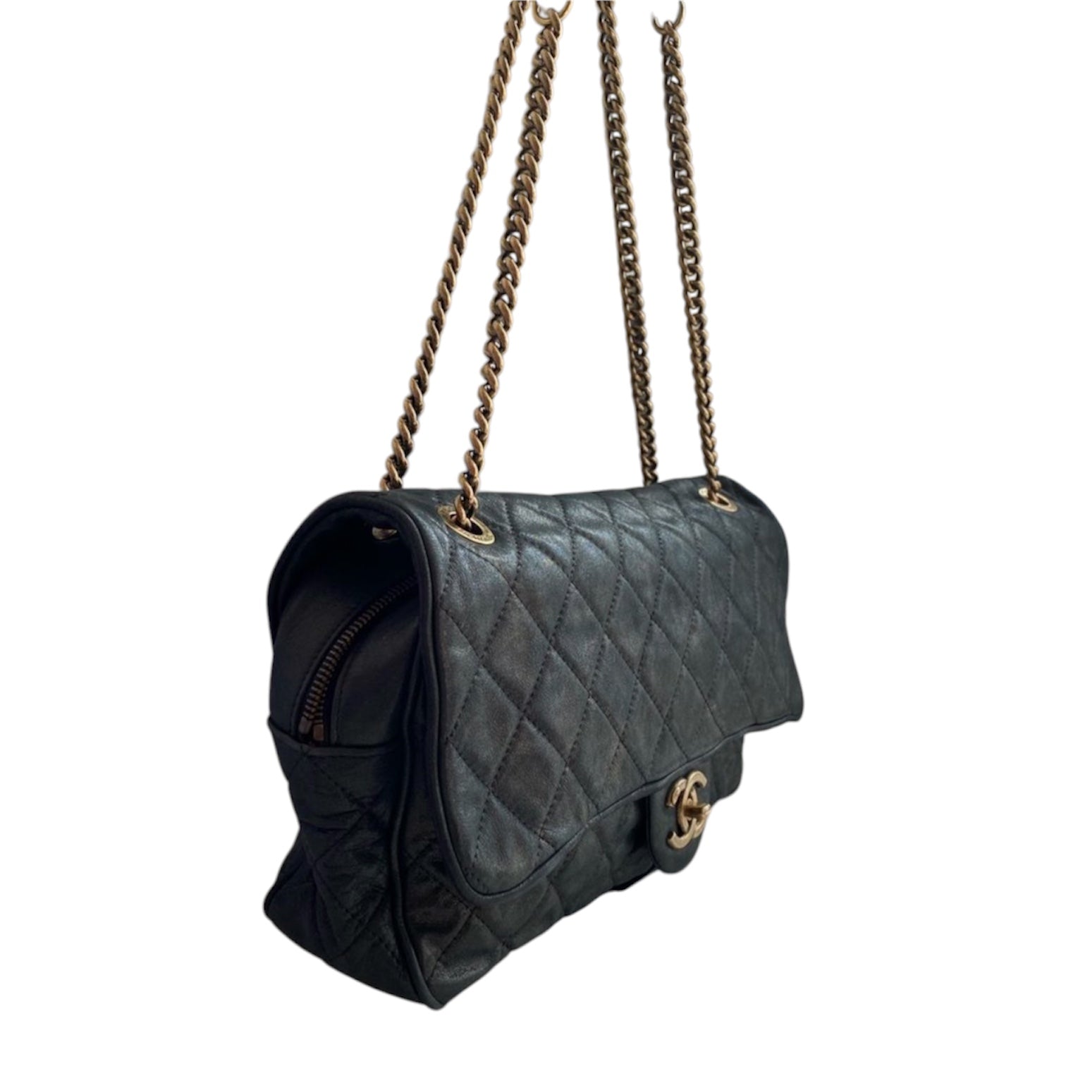 Chanel Jumbo Flap Bag In Grey Lambskin Leather With Gold Hardware