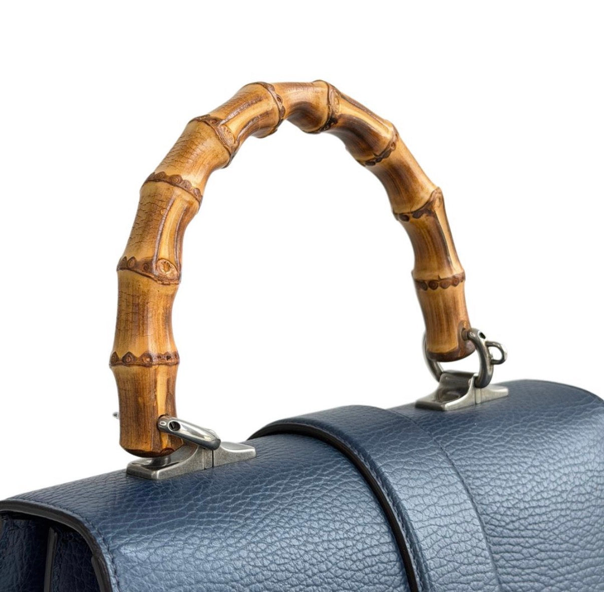Gucci Navy Blue Leather Medium Dionysus Bamboo Top Handle Bag