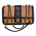 Chanel Medium Flap Bag In Dark Beige And Black Lambskin Quilted Leather With Gold Hardware