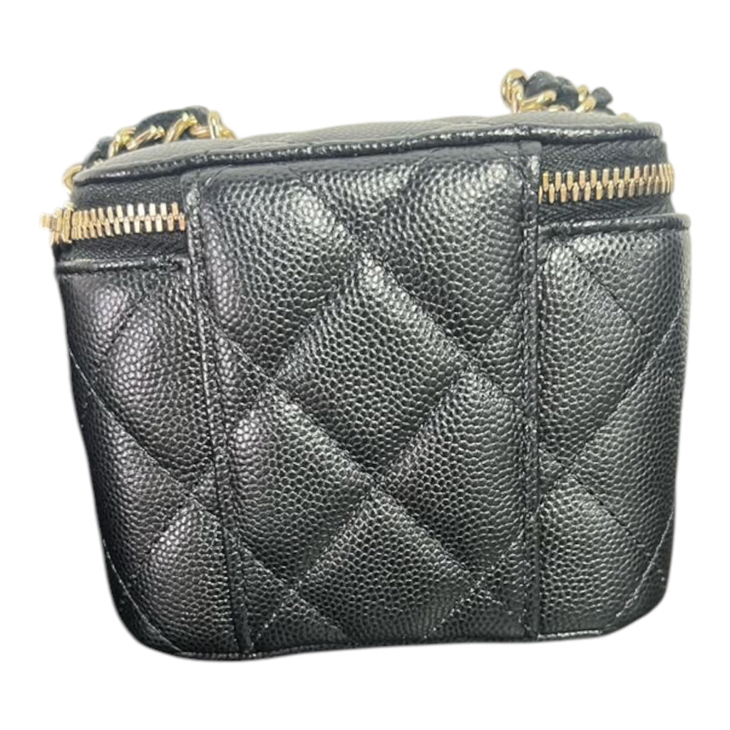 Chanel Mini Vanity Case In Black Quilted Caviar Leather With Gold Hardware