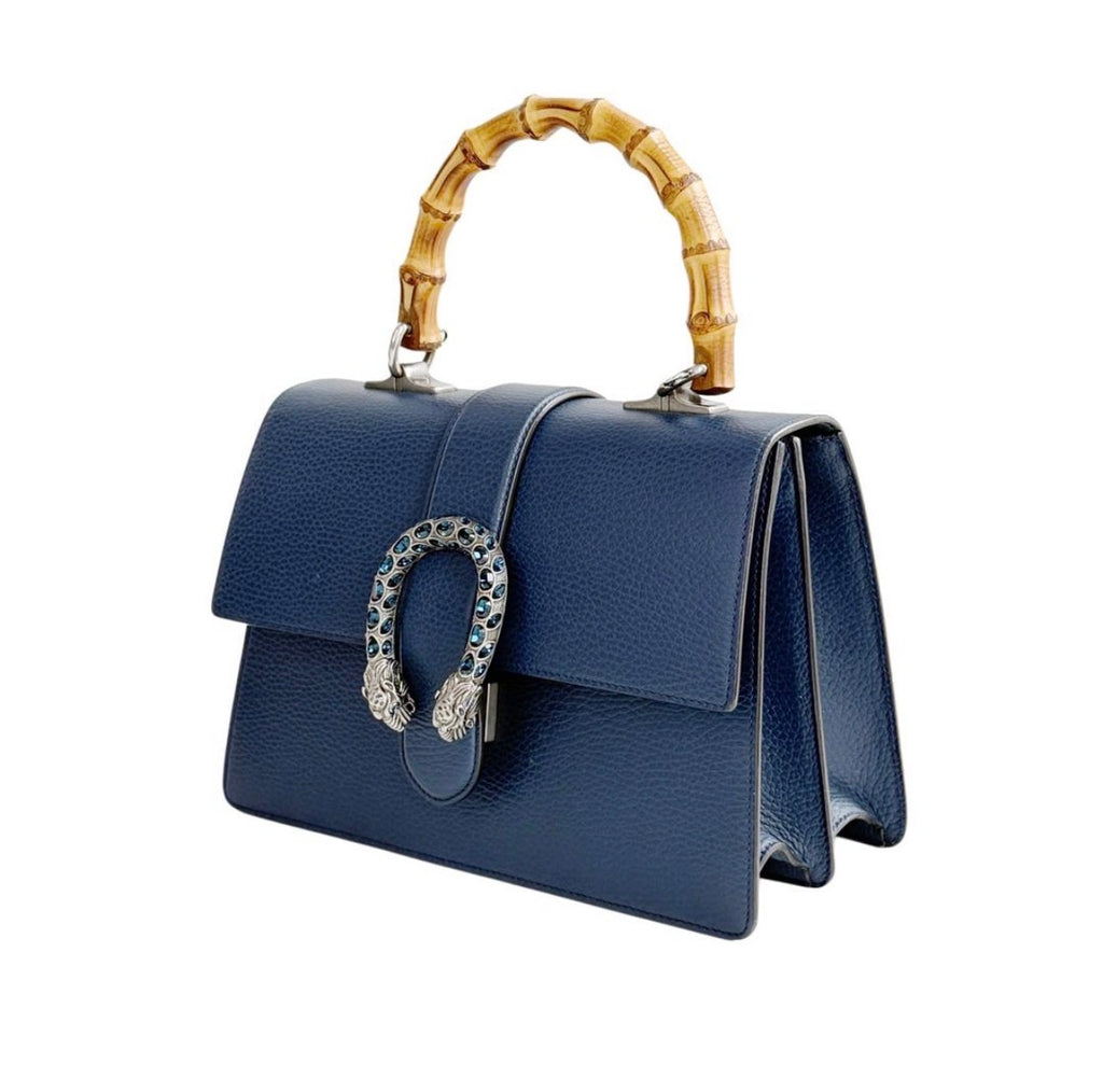 Gucci Navy Blue Leather Medium Dionysus Bamboo Top Handle Bag