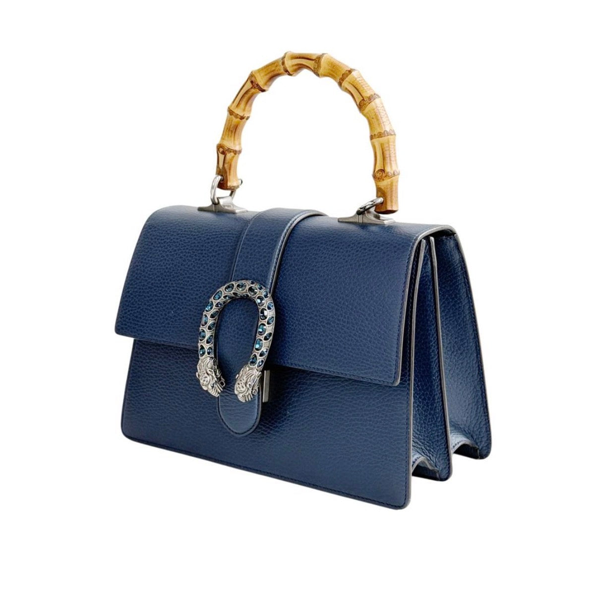 Gucci Navy Blue Leather Medium Dionysus Bamboo Top Handle Bag