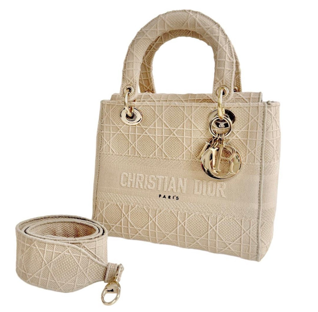 Lady D-Lite Bag Cannage Embroidered Canvas Medium Satchel