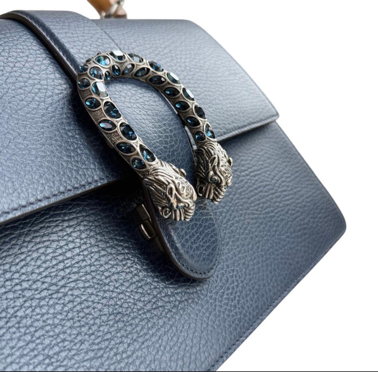 Gucci Navy Blue Leather Medium Dionysus Bamboo Top Handle Bag