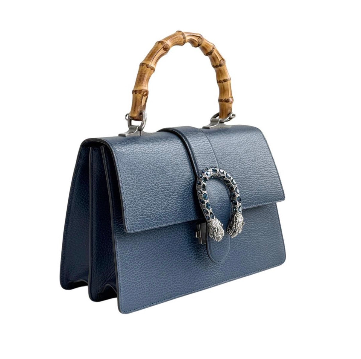 Gucci Navy Blue Leather Medium Dionysus Bamboo Top Handle Bag