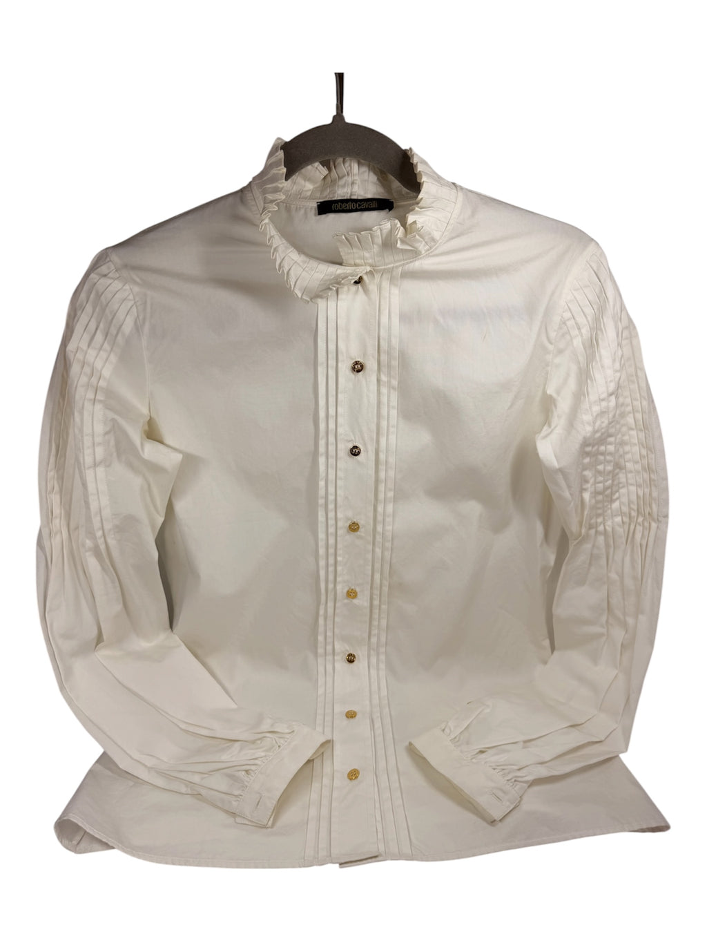 Roberto Cavalli White Pleated Detail Shirt
