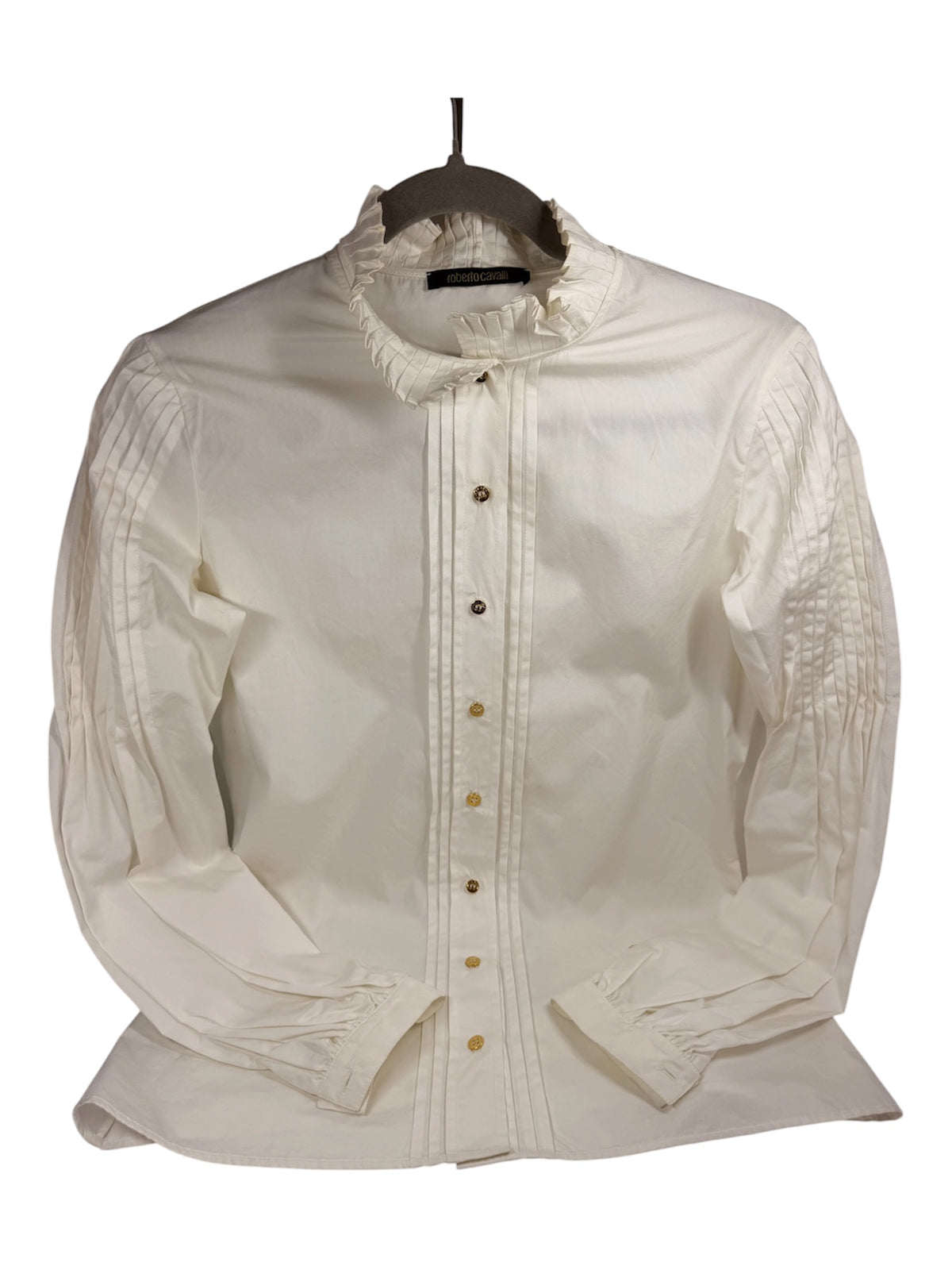 Roberto Cavalli White Pleated Detail Shirt