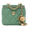 Chanel Pearl Crush Mini Vanity Case In Green Quilted Lambskin With Gold Hardware