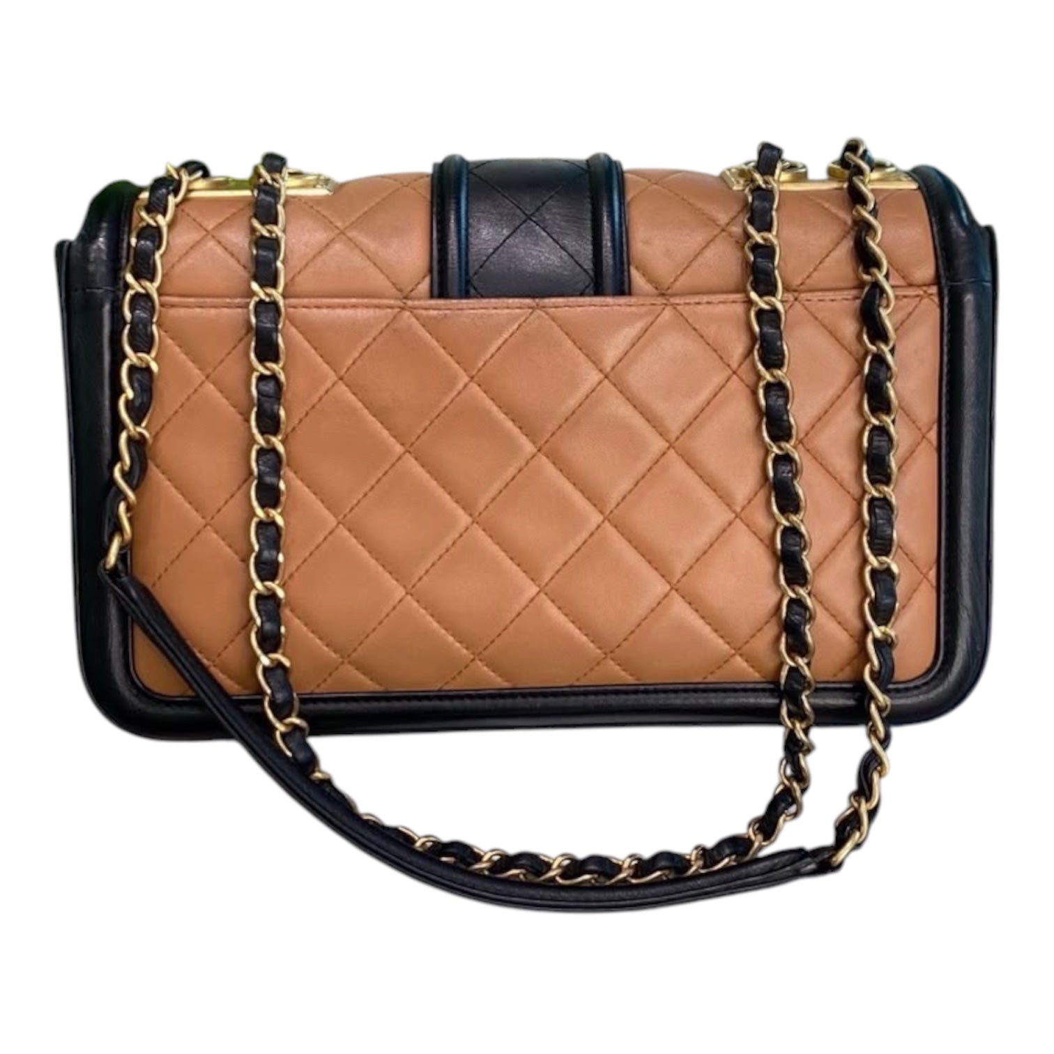 Chanel Medium Flap Bag In Dark Beige And Black Lambskin Quilted Leather With Gold Hardware