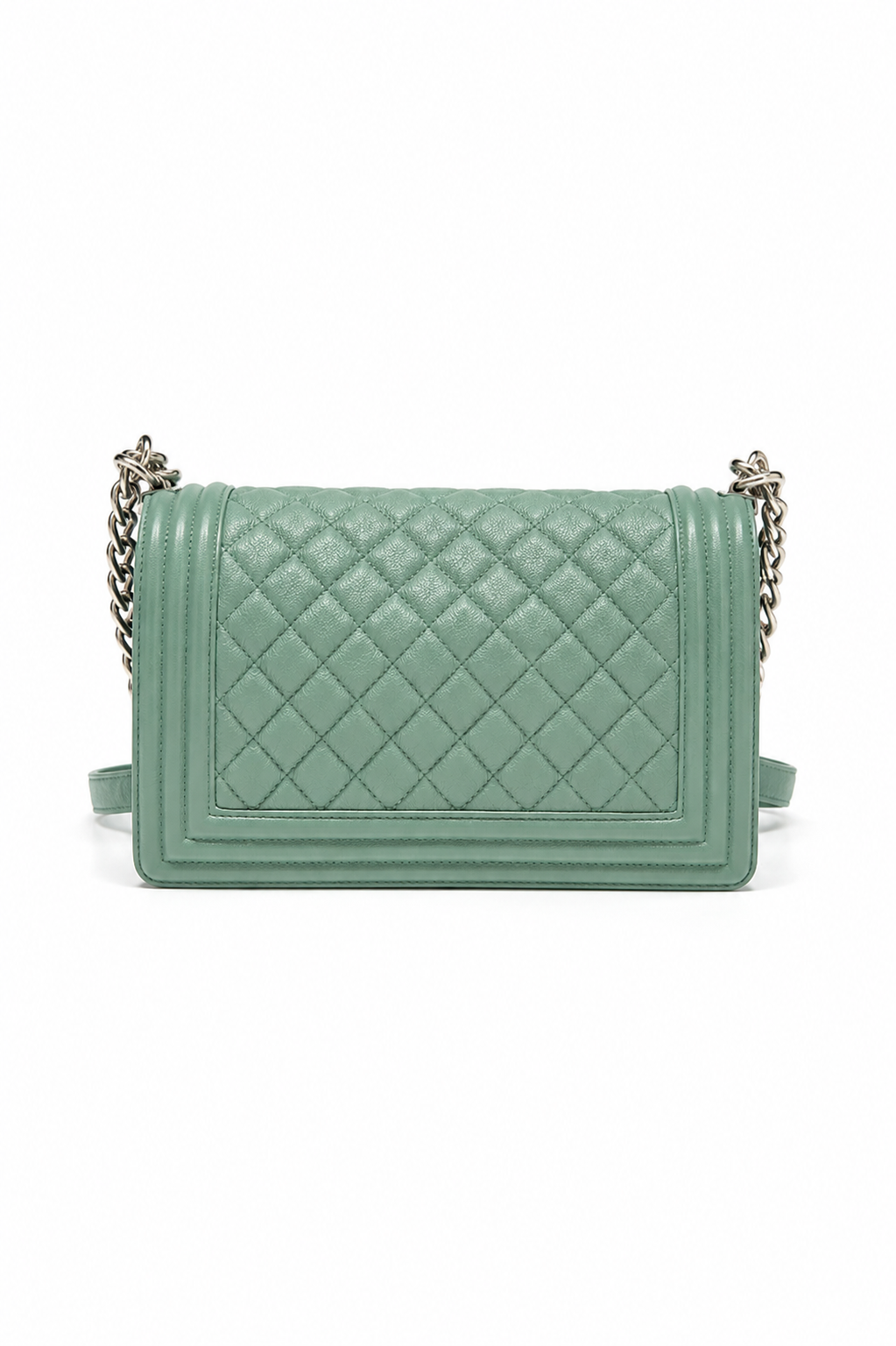 Chanel Medium Boy Flap Bag In Green Caviar Quilted Leather With Silver Hardware