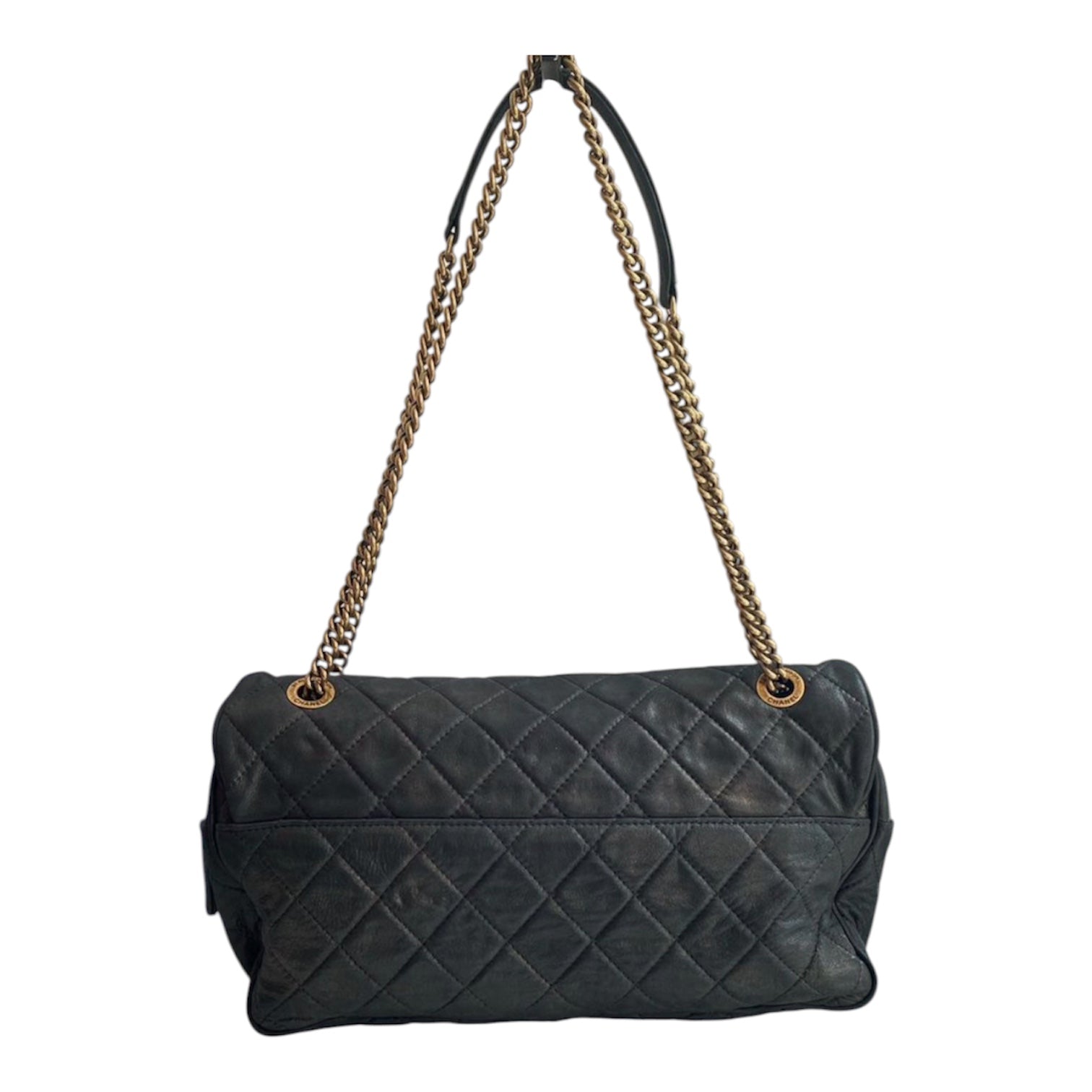 Chanel Jumbo Flap Bag In Grey Lambskin Leather With Gold Hardware
