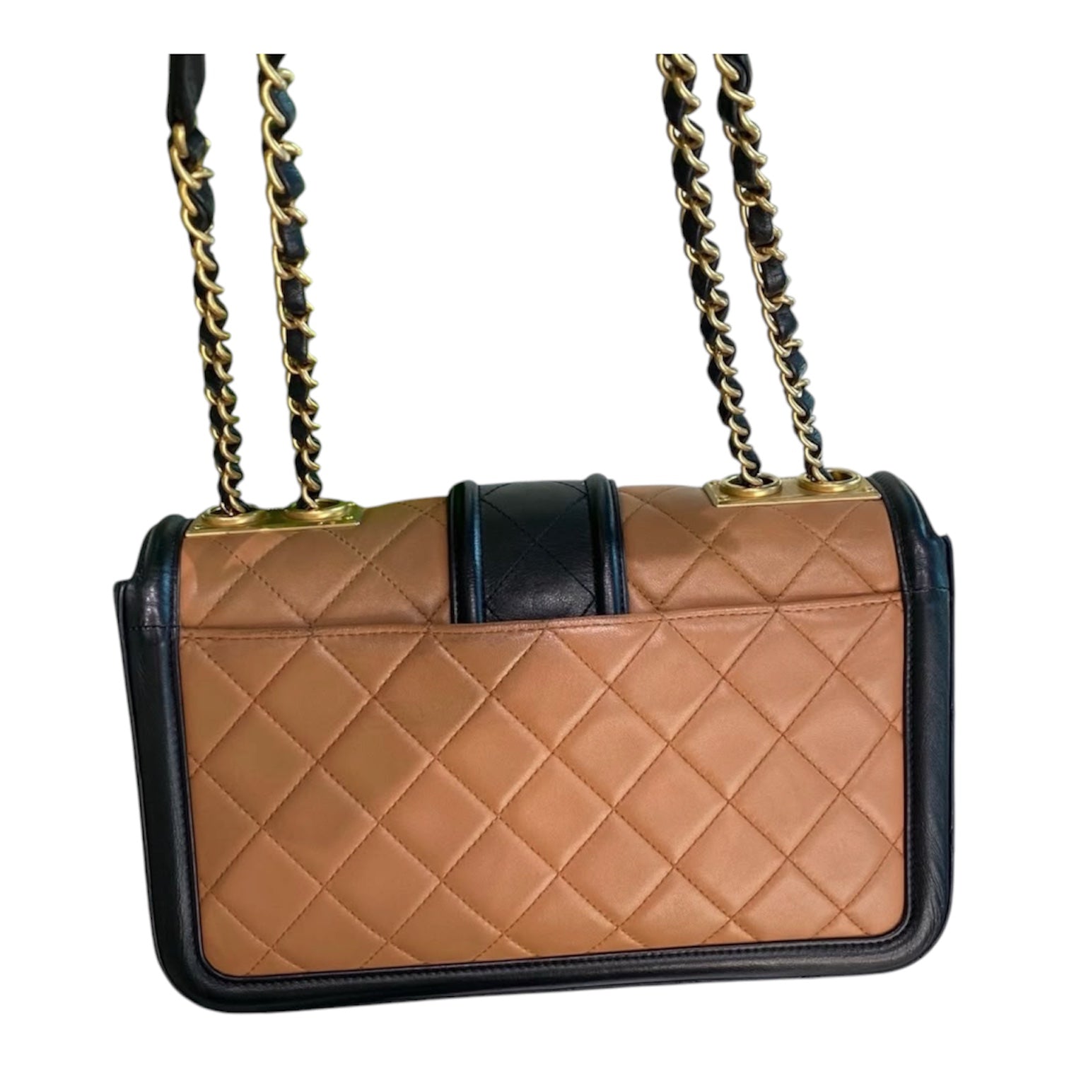 Chanel Medium Flap Bag In Dark Beige And Black Lambskin Quilted Leather With Gold Hardware