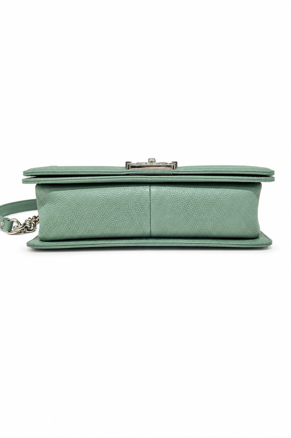 Chanel Medium Boy Flap Bag In Green Caviar Quilted Leather With Silver Hardware
