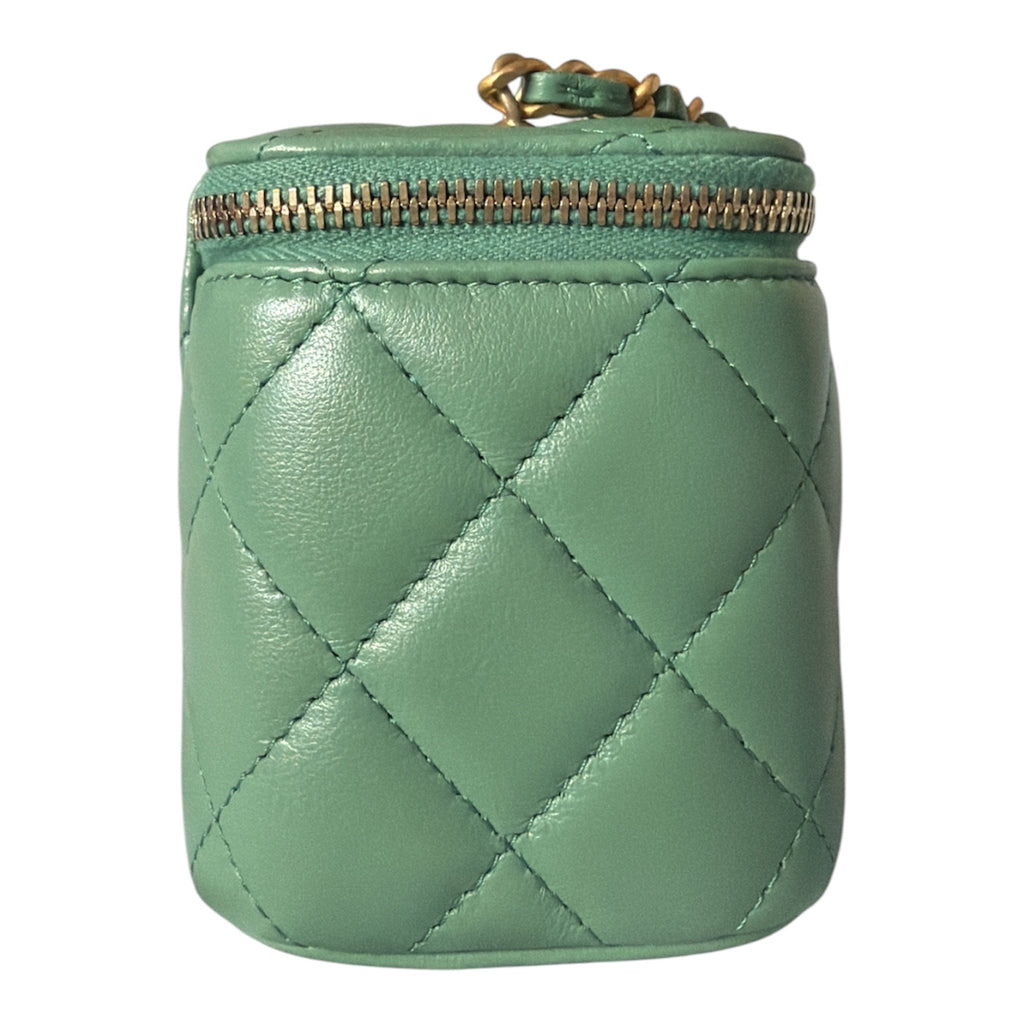 Chanel Pearl Crush Mini Vanity Case In Green Quilted Lambskin With Gold Hardware