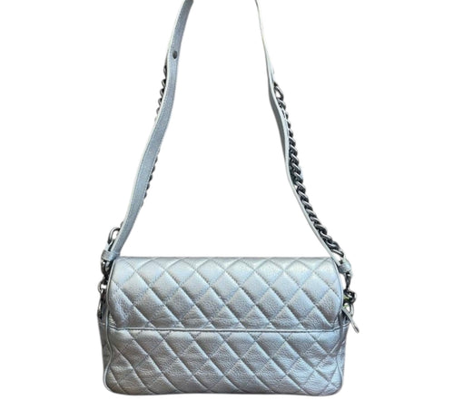 Chanel Flap Bag In Metallic Calfskin Quilted Leather With Ruthenium Hardware