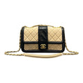 Chanel Medium Flap Bag In Beige And Black Lambskin Quilted Leather