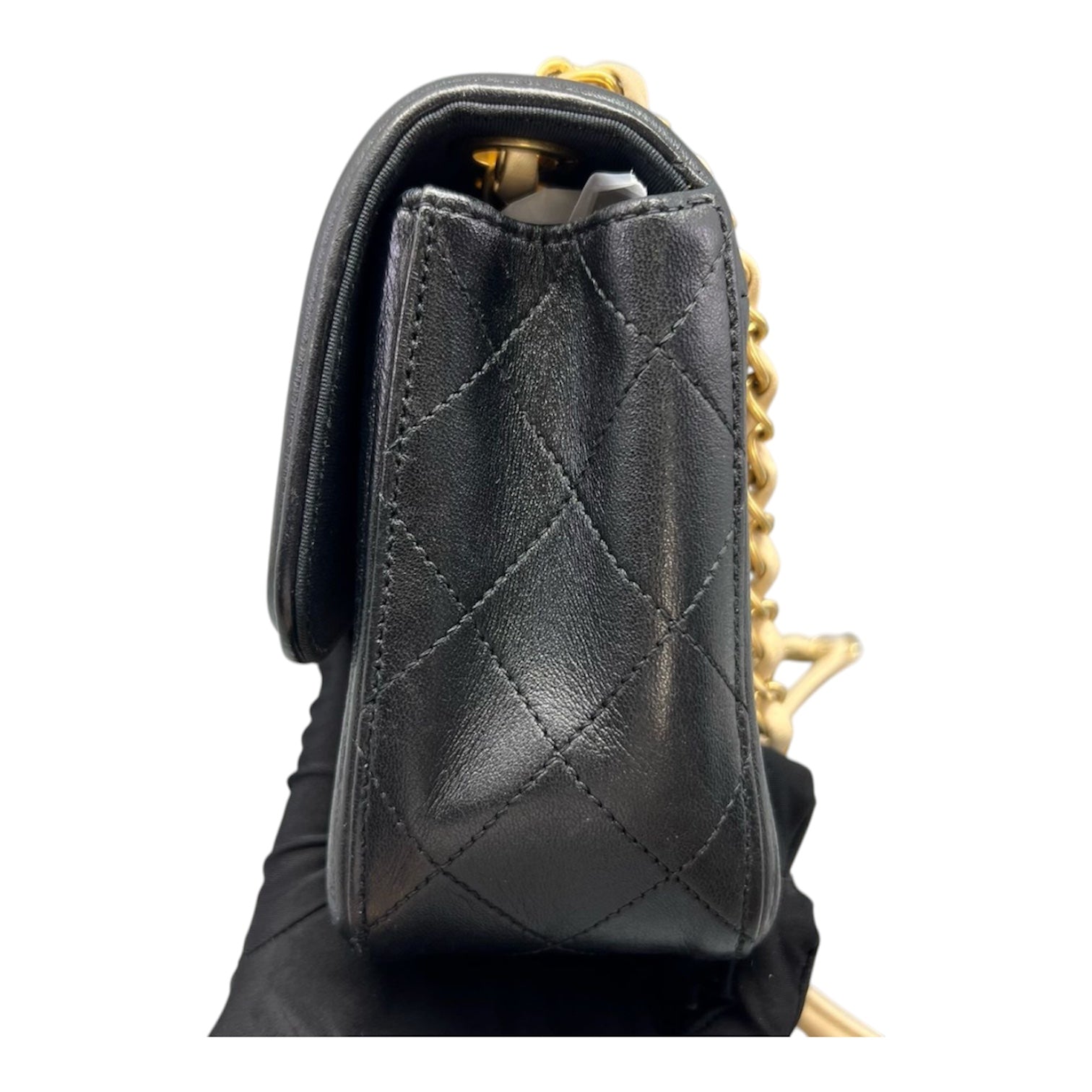 Chanel Medium Flap Bag In Beige And Black Lambskin Quilted Leather