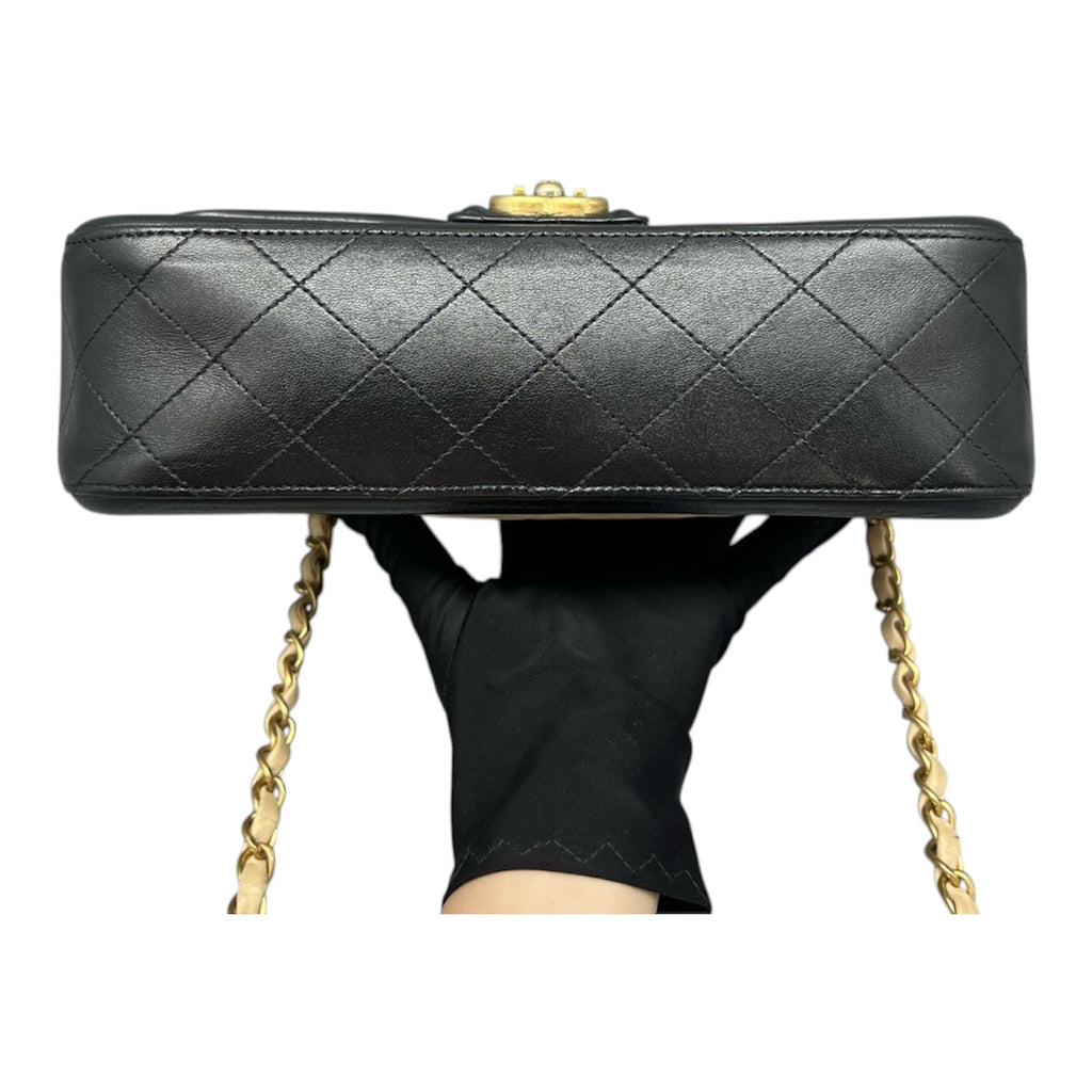 Chanel Medium Flap Bag In Beige And Black Lambskin Quilted Leather