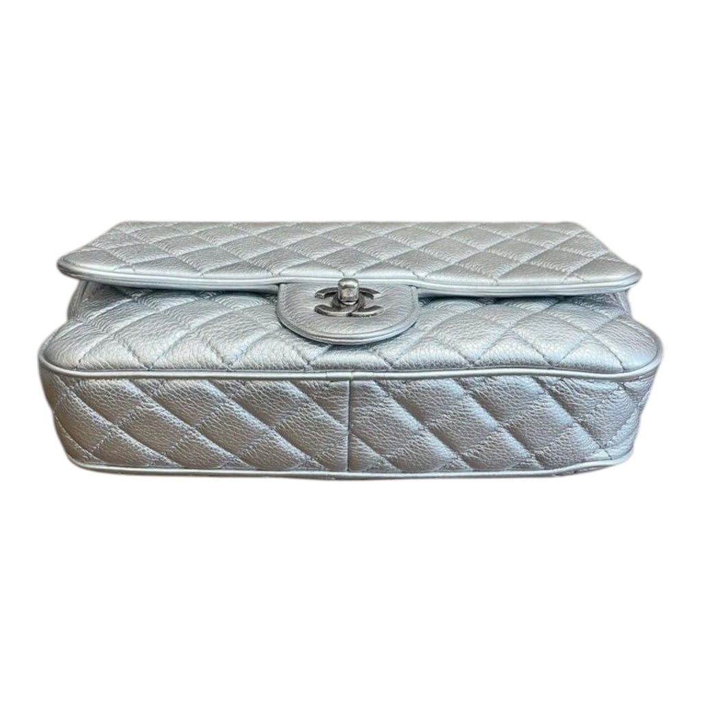 Chanel Flap Bag In Metallic Calfskin Quilted Leather With Ruthenium Hardware