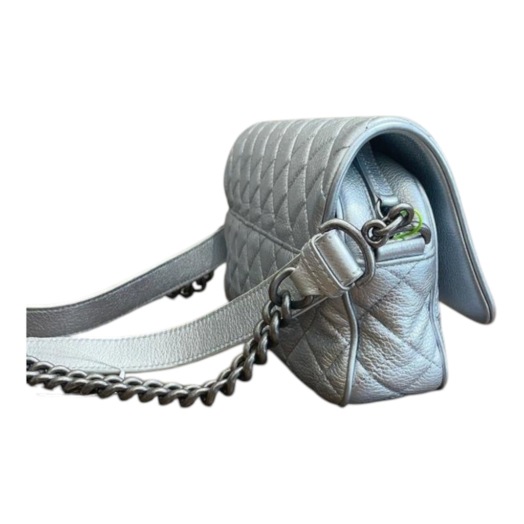 Chanel Flap Bag In Metallic Calfskin Quilted Leather With Ruthenium Hardware