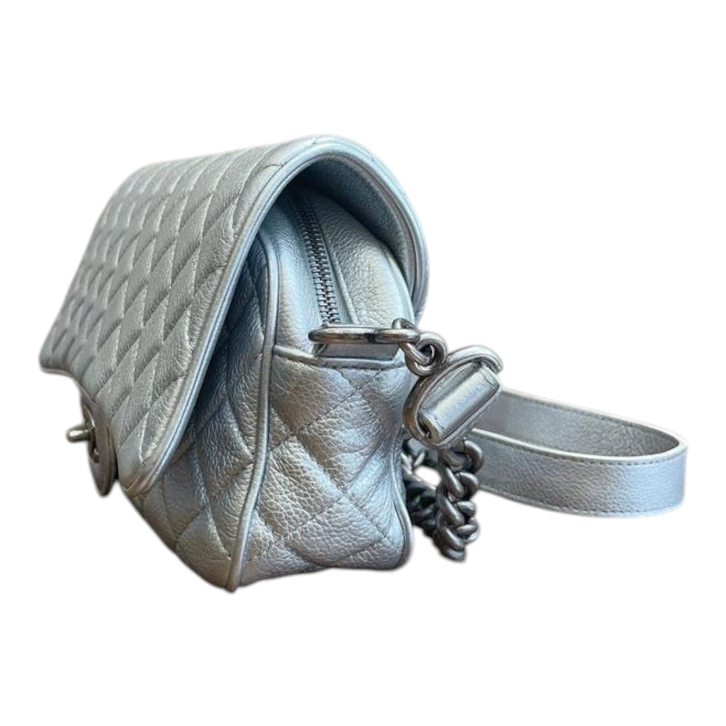 Chanel Flap Bag In Metallic Calfskin Quilted Leather With Ruthenium Hardware