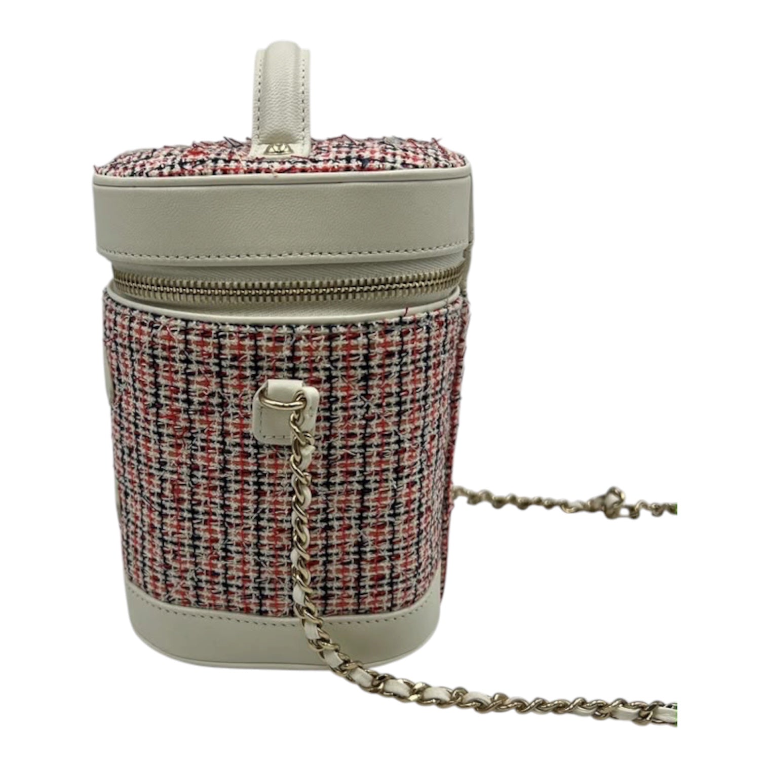 Chanel Vanity Case In White Tweed Leather With Gold Hardware