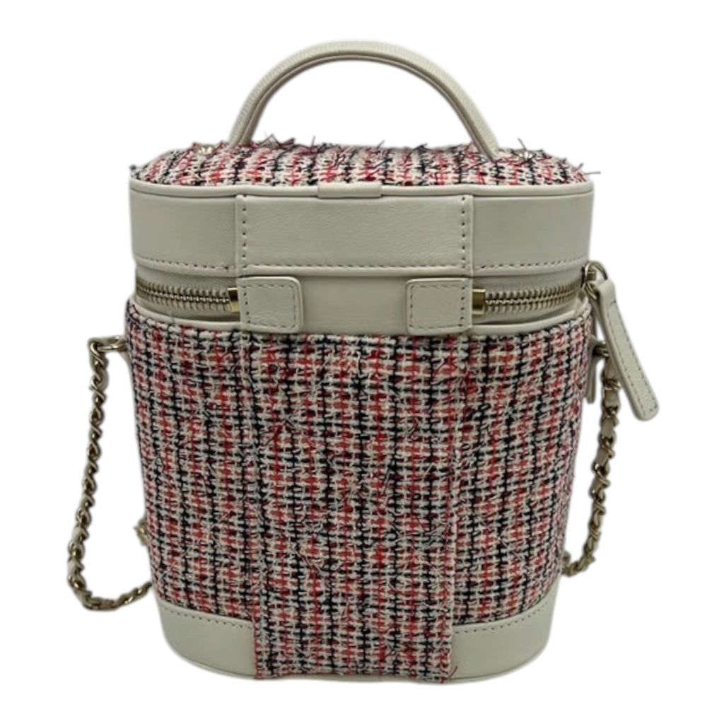 Chanel Vanity Case In White Tweed Leather With Gold Hardware