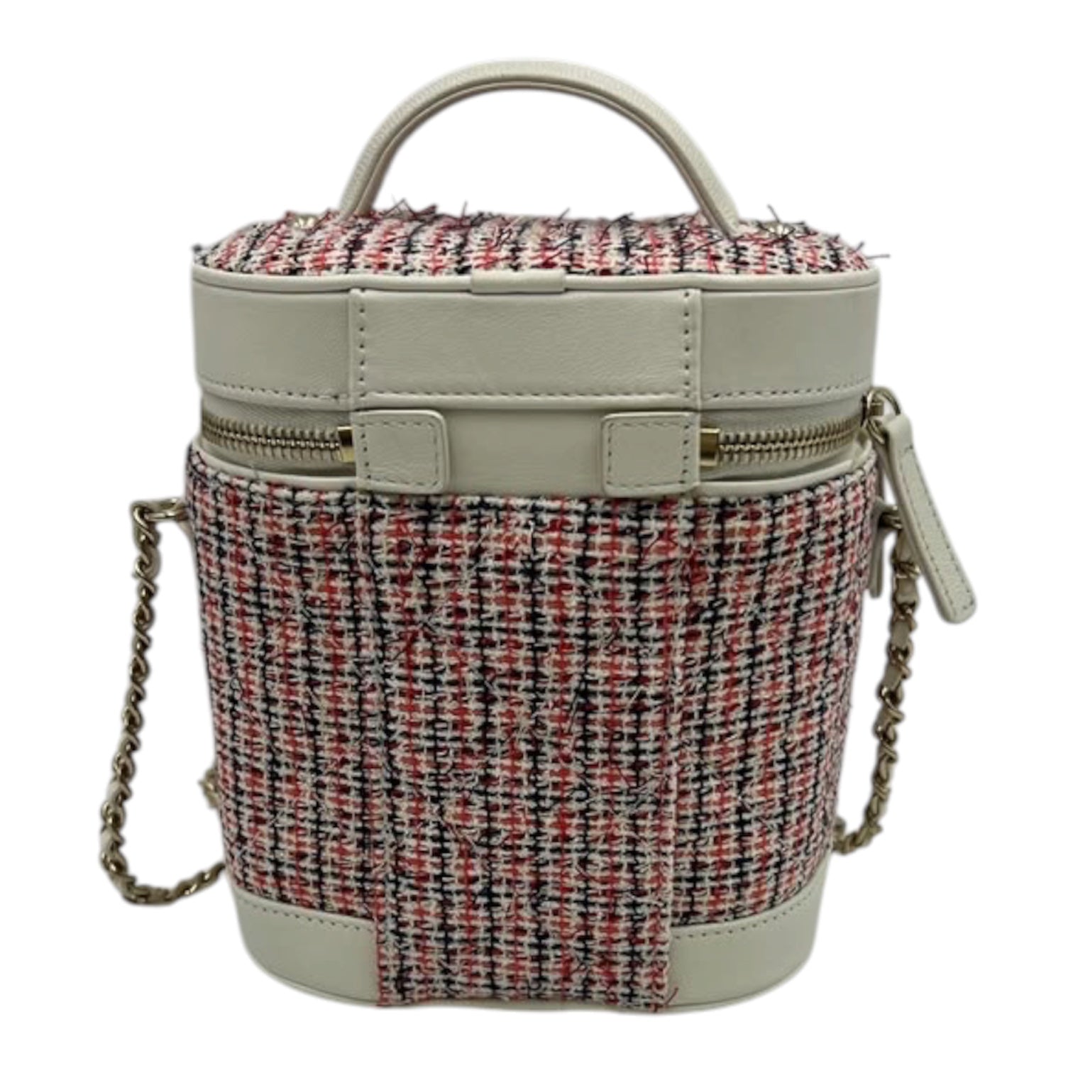 Chanel Vanity Case In White Tweed Leather With Gold Hardware